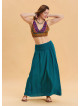 Elastic Waist Drape Detailed Petrol Long Skirt 4491
